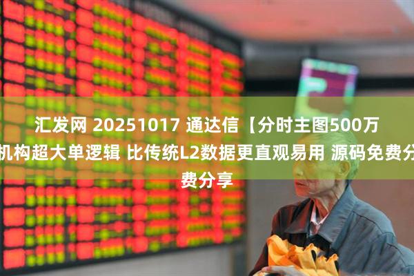 汇发网 20251017 通达信【分时主图500万】机构超大单逻辑 比传统L2数据更直观易用 源码免费分享